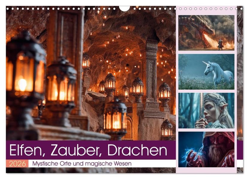 Elfen Zauber Drachen (Wandkalender 2026 DIN A3 quer) CALVENDO Monatskalender