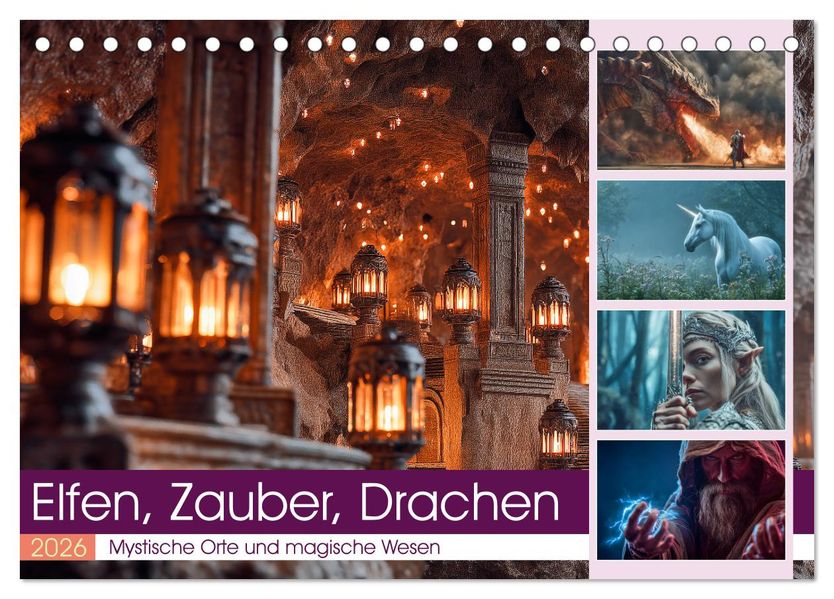 Elfen Zauber Drachen (Tischkalender 2026 DIN A5 quer) CALVENDO Monatskalender