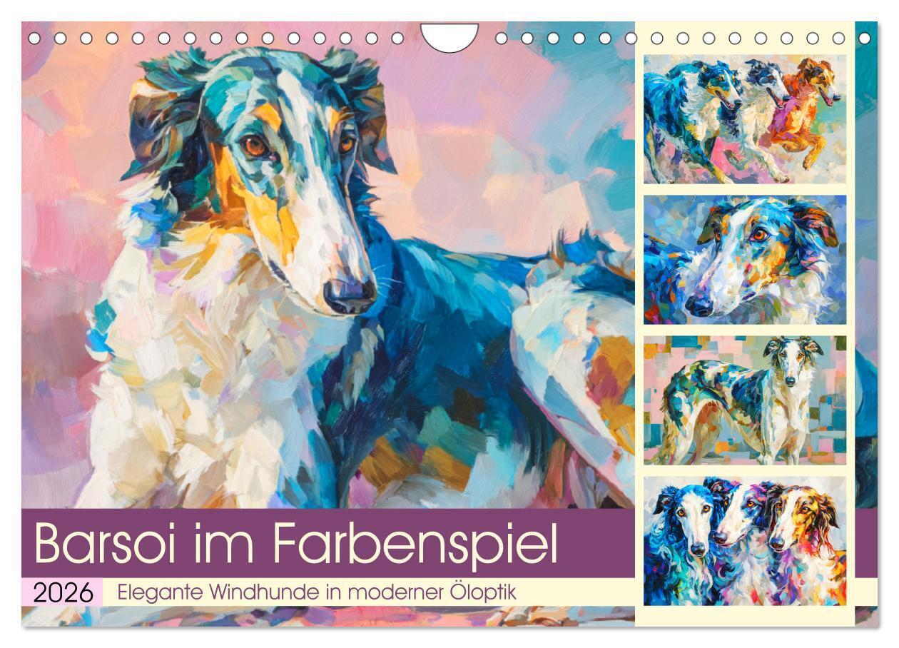 Barsoi im Farbenspiel. Elegante Windhunde in moderner Öloptik (Wandkalender 2026 DIN A4 quer) CALVENDO Monatskalender