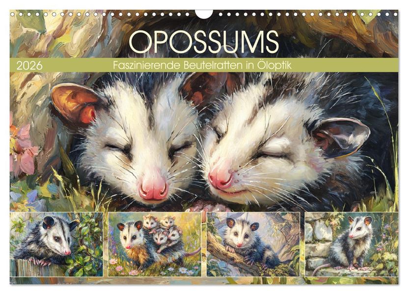 Opossums. Faszinierende Beutelratten in Öloptik (Wandkalender 2026 DIN A3 quer) CALVENDO Monatskalender