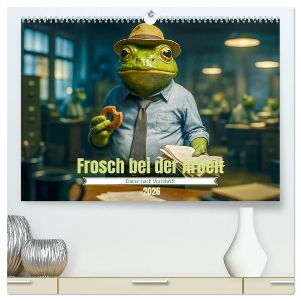 Frosch bei der Arbeit- Dienst nach Vorschrift (hochwertiger Premium Wandkalender 2026 DIN A2 quer) Kunstdruck in Hochglanz