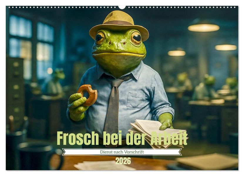 Frosch bei der Arbeit- Dienst nach Vorschrift (Wandkalender 2026 DIN A2 quer) CALVENDO Monatskalender