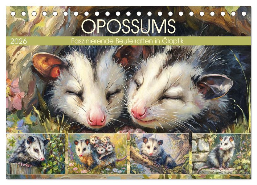Opossums. Faszinierende Beutelratten in Öloptik (Tischkalender 2026 DIN A5 quer) CALVENDO Monatskalender