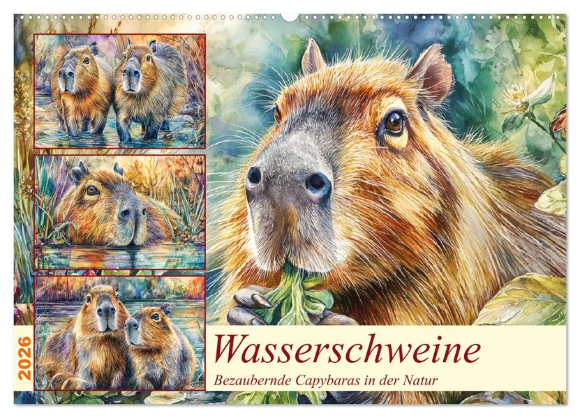 Wasserschweine. Bezaubernde Capybaras in der Natur (Wandkalender 2026 DIN A2 quer) CALVENDO Monatskalender