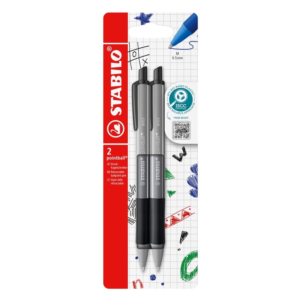 STABILO Druck-Kugelschreiber - pointball colorful 2er Set - dunkelgrau