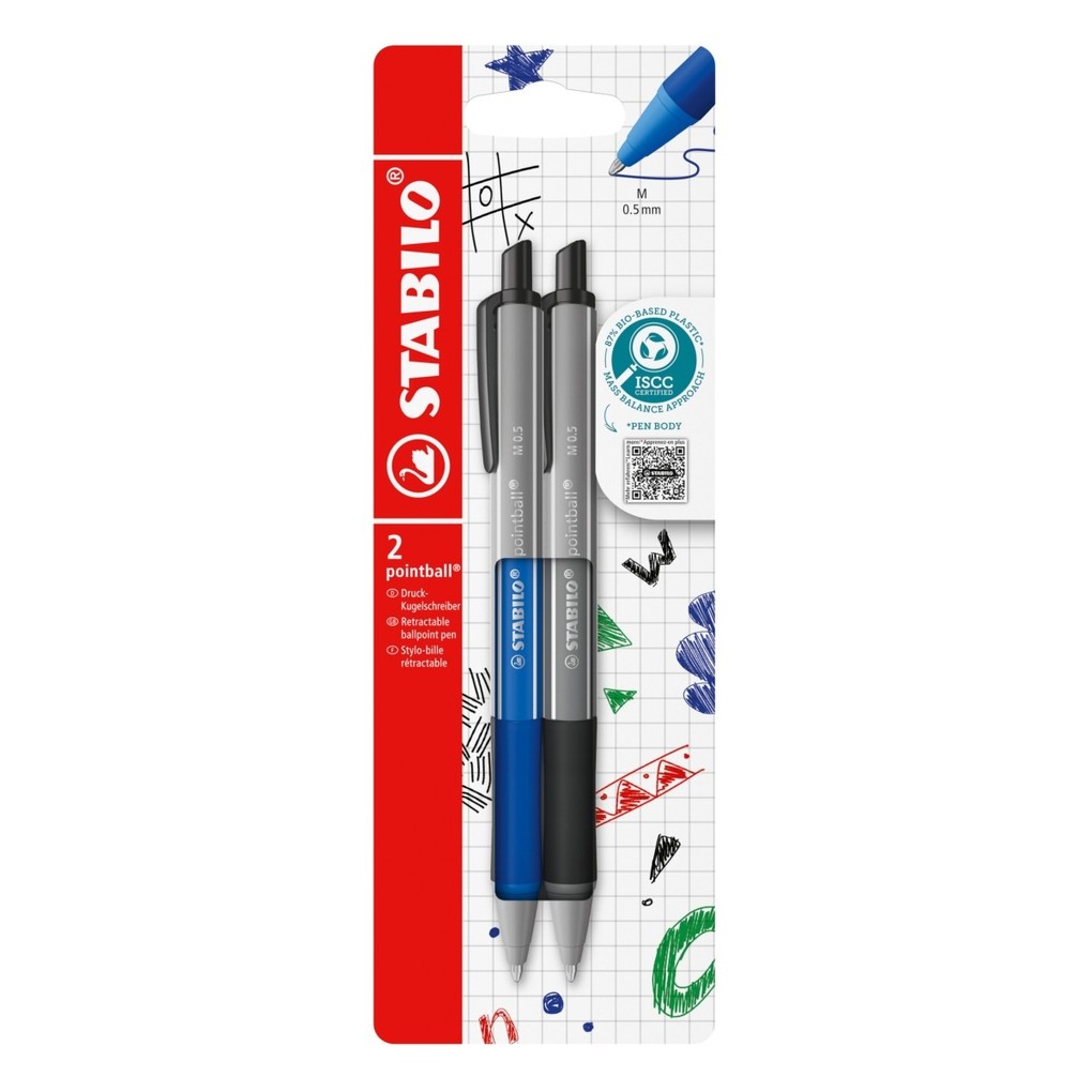 STABILO Druck-Kugelschreiber - pointball colorful 2er Set - ultramarinblau dunkelgrau