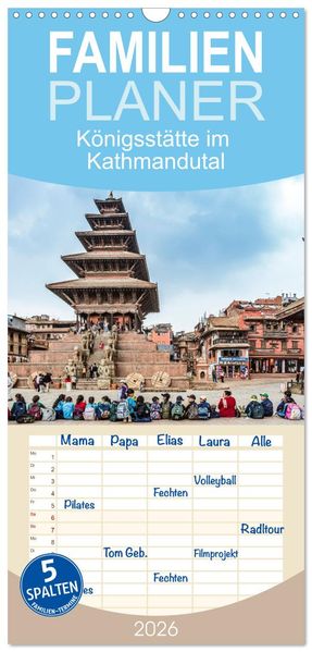 Familienplaner 2026 - Königsstätte im Kathmandutal mit 5 Spalten (Wandkalender 21 x 45 cm) CALVENDO
