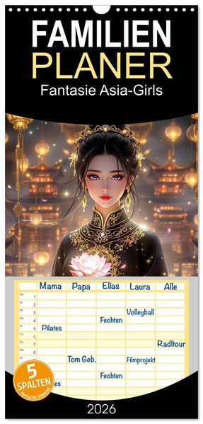 Familienplaner 2026 - Fantasie Asia-Girls mit 5 Spalten (Wandkalender 21 x 45 cm) CALVENDO