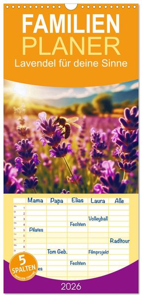 Familienplaner 2026 - Lavendel für deine Sinne mit 5 Spalten (Wandkalender 21 x 45 cm) CALVENDO