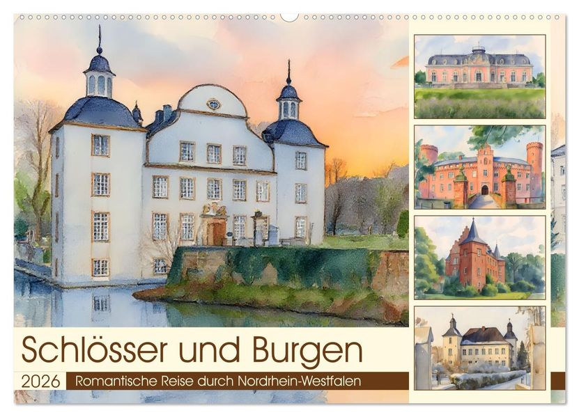 Schlösser und Burgen - Romantische Reise durch Nordrhein-Westfalen (Wandkalender 2026 DIN A2 quer) CALVENDO Monatskalender
