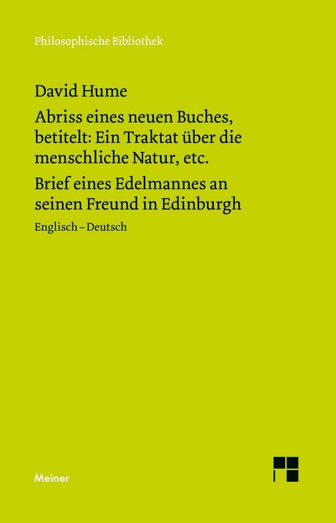 Abriss eines neuen Buches betitelt: Ein Traktat über die menschliche Natur etc. / Brief eines Edelmannes an seinen Freund in Edinburgh