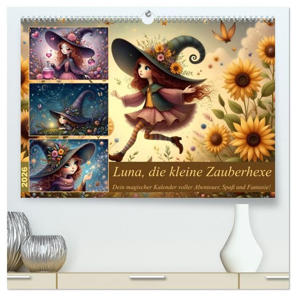 Luna die kleine Zauberhexe (hochwertiger Premium Wandkalender 2026 DIN A2 quer) Kunstdruck in Hochglanz