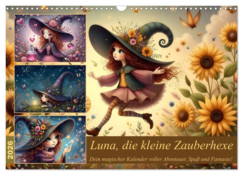 Luna die kleine Zauberhexe (Wandkalender 2026 DIN A3 quer) CALVENDO Monatskalender