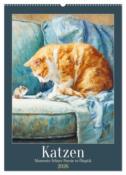 Katzen. Momente feliner Poesie in Öloptik (Wandkalender 2026 DIN A2 hoch) CALVENDO Monatskalender