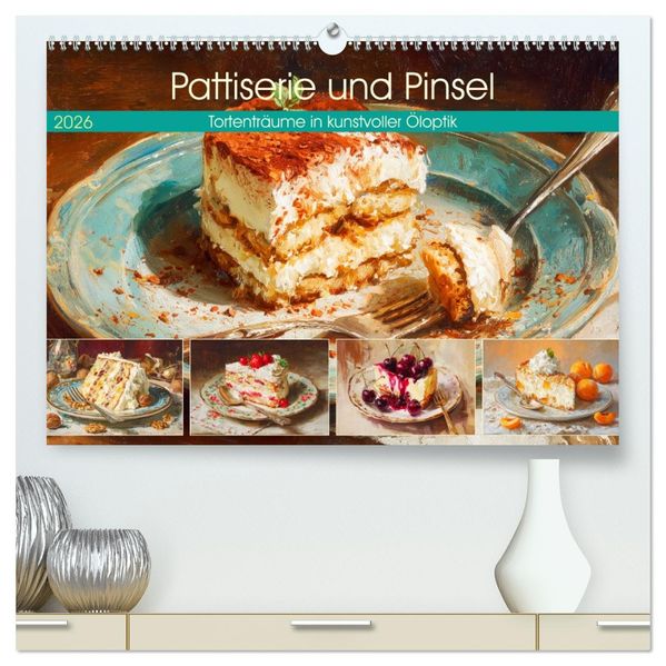Pattiserie und Pinsel. Tortenträume in kunstvoller Öloptik (hochwertiger Premium Wandkalender 2026 DIN A2 quer) Kunstdruck in Hochglanz