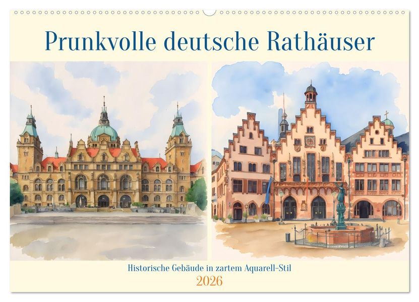 Prunkvolle deutsche Rathäuser (Wandkalender 2026 DIN A2 quer) CALVENDO Monatskalender