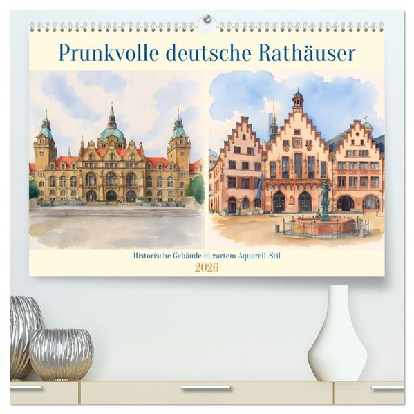 Prunkvolle deutsche Rathäuser (hochwertiger Premium Wandkalender 2026 DIN A2 quer) Kunstdruck in Hochglanz