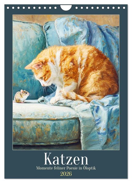 Katzen. Momente feliner Poesie in Öloptik (Wandkalender 2026 DIN A4 hoch) CALVENDO Monatskalender