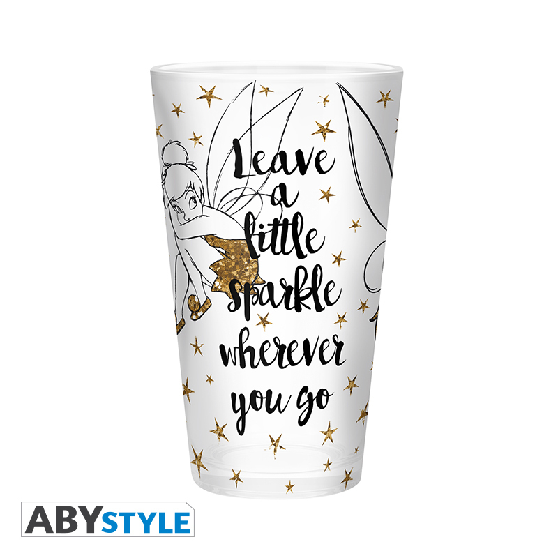 DISNEY - Large Glass - - Tinkerbell Gold - Glitter