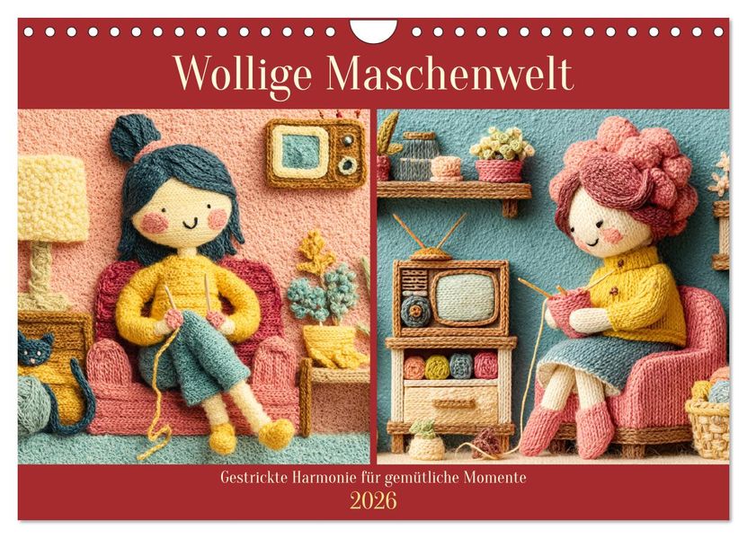 Wollige Maschenwelt. Gestrickte Harmonie für gemütliche Momente (Wandkalender 2026 DIN A4 quer) CALVENDO Monatskalender