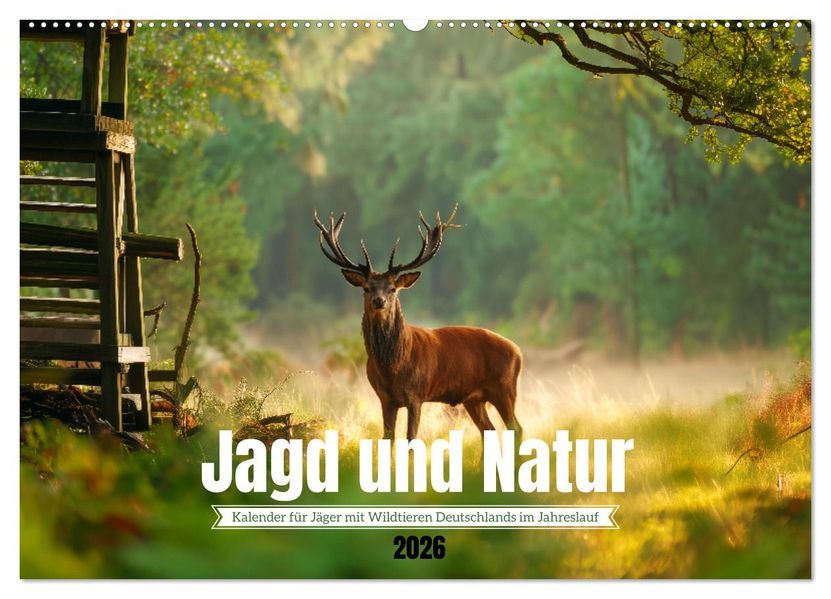 Jagd und Natur - Kalender für Jäger mit Wildtieren Deutschlands im Jahreslauf (Wandkalender 2026 DIN A2 quer) CALVENDO Monatskalender