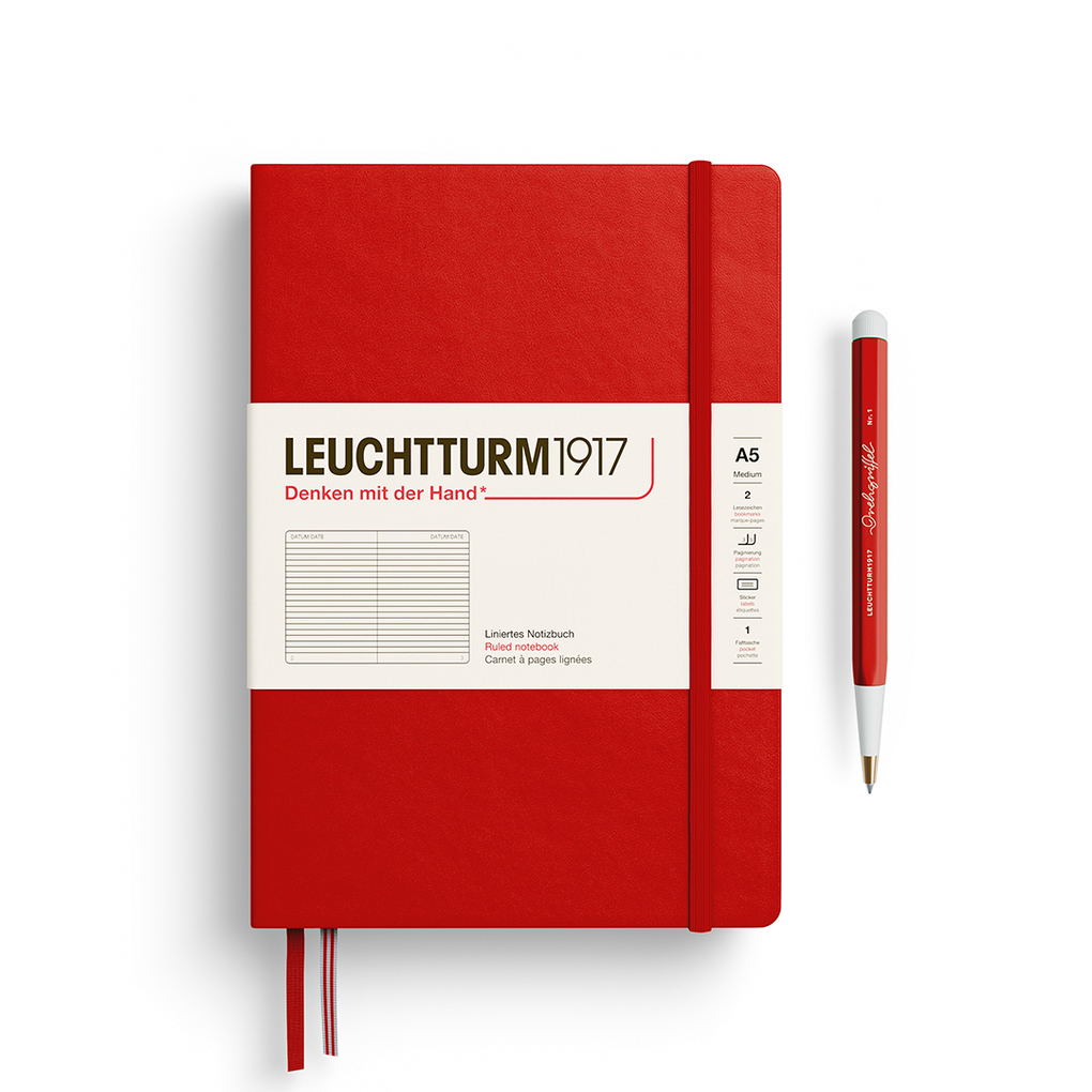 Notizbuch Medium (A5) Hardcover 251 nummerierte Seiten Cherry liniert