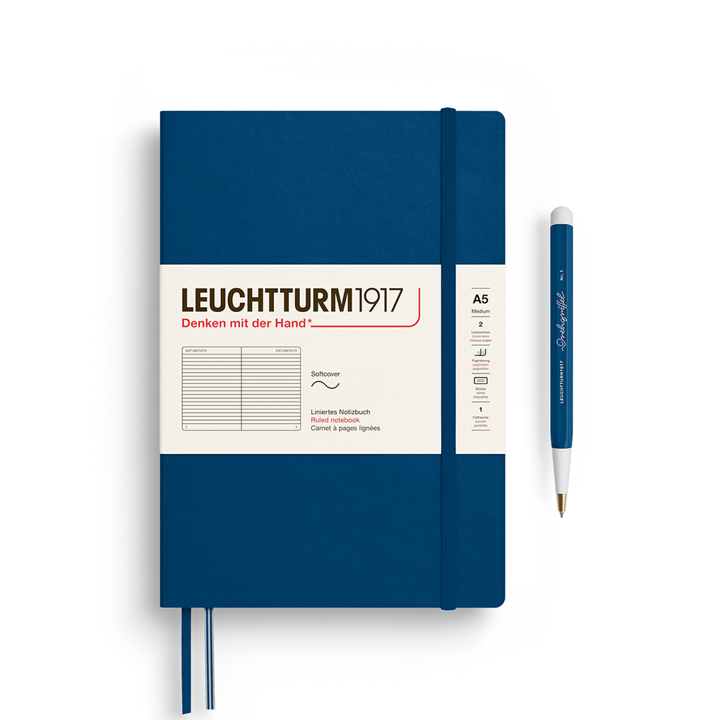 Notizbuch Medium (A5) Softcover 123 nummerierte Seiten Indigo liniert