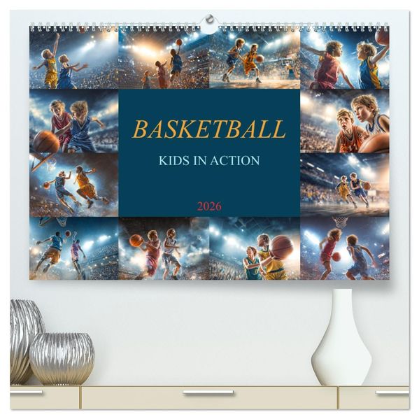 Basketball - Kids in Action (hochwertiger Premium Wandkalender 2026 DIN A2 quer) Kunstdruck in Hochglanz