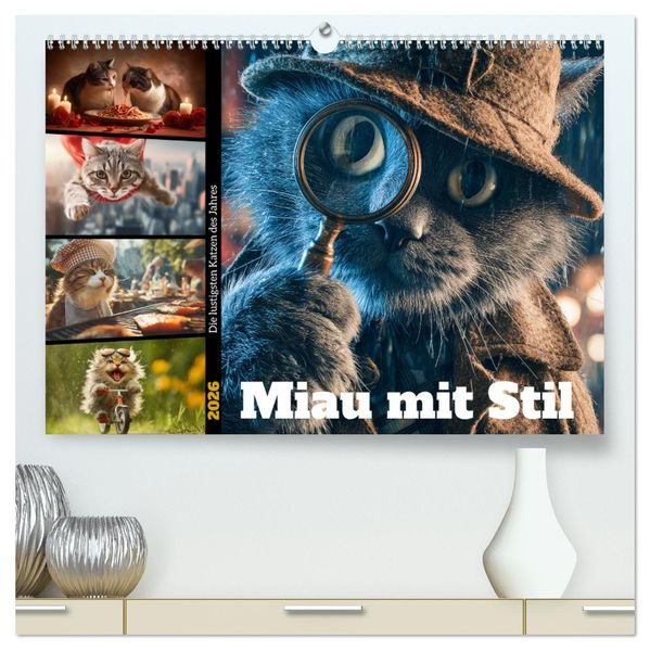 Miau mit Stil (hochwertiger Premium Wandkalender 2026 DIN A2 quer) Kunstdruck in Hochglanz