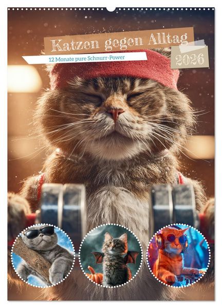 Katzen gegen Alltag (Wandkalender 2026 DIN A2 hoch) CALVENDO Monatskalender