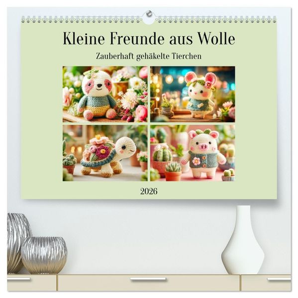 Kleine Freunde aus Wolle. Zauberhaft gehäkelte Tierchen (hochwertiger Premium Wandkalender 2026 DIN A2 quer) Kunstdruck in Hochglanz