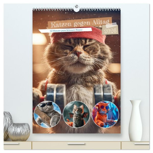 Katzen gegen Alltag (hochwertiger Premium Wandkalender 2026 DIN A2 hoch) Kunstdruck in Hochglanz