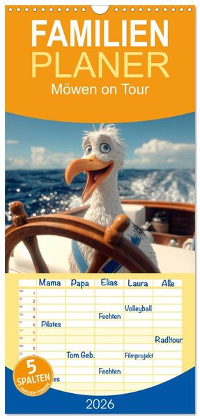 Familienplaner 2026 - Möwen on Tour mit 5 Spalten (Wandkalender 21 x 45 cm) CALVENDO