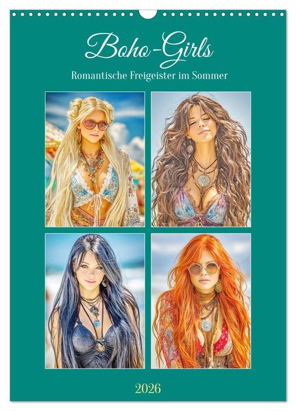 Boho-Girls. Romantische Freigeister im Sommer (Wandkalender 2026 DIN A3 hoch) CALVENDO Monatskalender