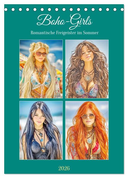 Boho-Girls. Romantische Freigeister im Sommer (Tischkalender 2026 DIN A5 hoch) CALVENDO Monatskalender