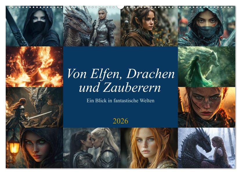 Von Elfen Drachen und Zauberern - Ein Blick in fantastische Welten (Wandkalender 2026 DIN A2 quer) CALVENDO Monatskalender
