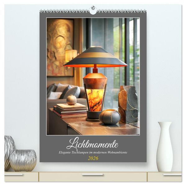 Lichtmomente. Elegante Tischlampen im modernen Wohnambiente (hochwertiger Premium Wandkalender 2026 DIN A2 hoch) Kunstdruck in Hochglanz