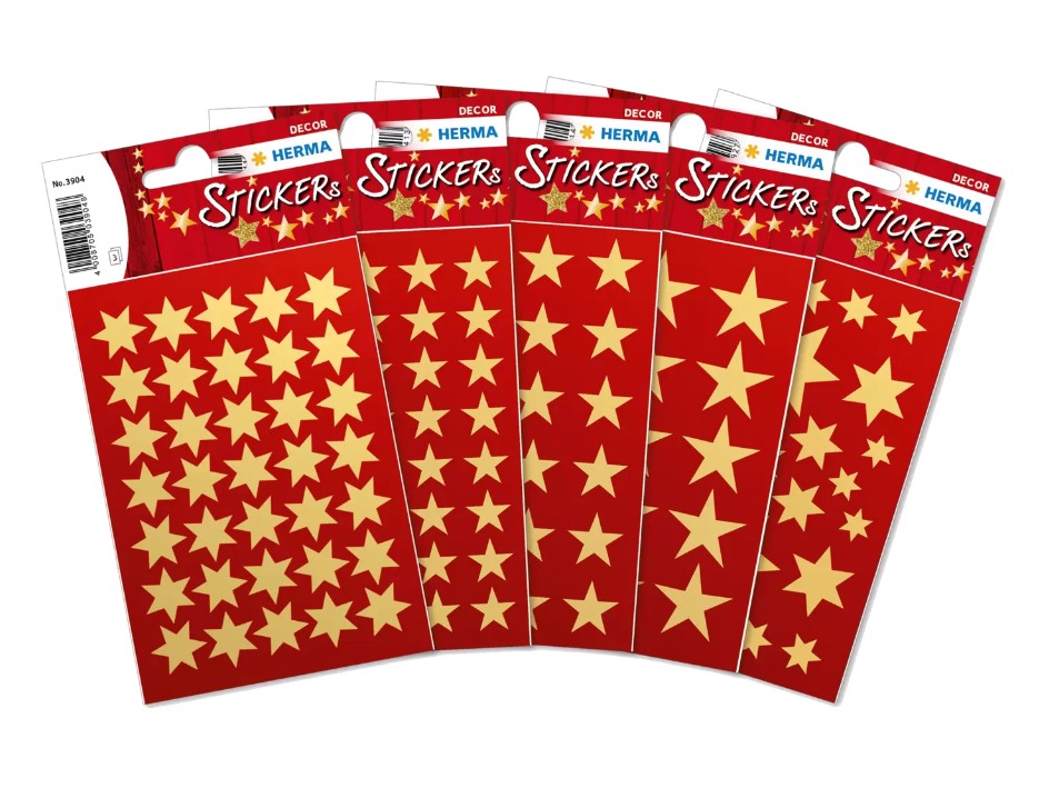 Herma Sticker Sterne Gold 423 Stück Stern Sticker aus Goldpapier für Advent & Weihnachten verschiedene Größen