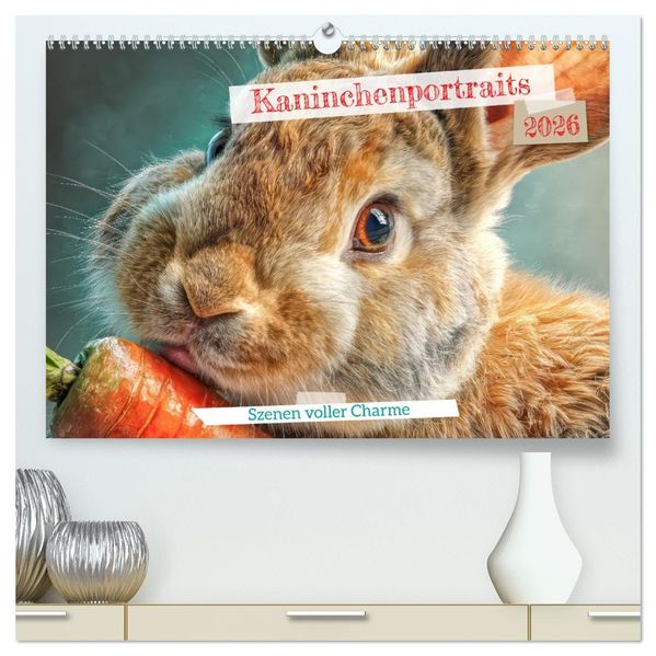 Kaninchenportraits - Szenen voller Charme (hochwertiger Premium Wandkalender 2026 DIN A2 quer) Kunstdruck in Hochglanz