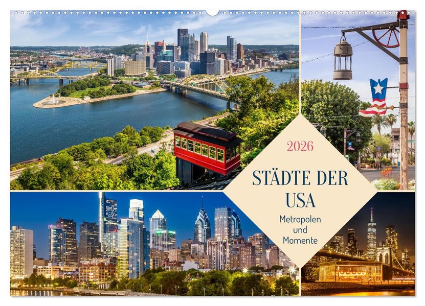 Städte der USA - Metropolen und Momente (Wandkalender 2026 DIN A2 quer) CALVENDO Monatskalender