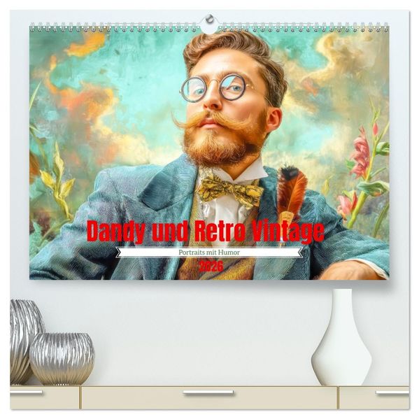 Dandy und Retro Vintage - Portraits mit Humor (hochwertiger Premium Wandkalender 2026 DIN A2 quer) Kunstdruck in Hochglanz