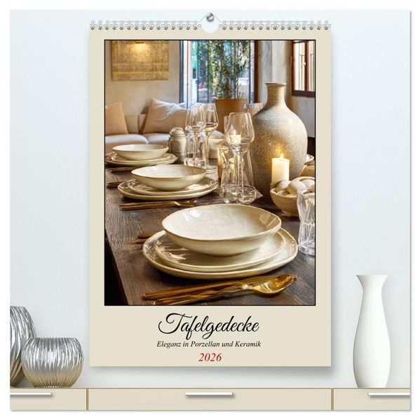 Tafelgedecke. Eleganz in Porzellan und Keramik (hochwertiger Premium Wandkalender 2026 DIN A2 hoch) Kunstdruck in Hochglanz