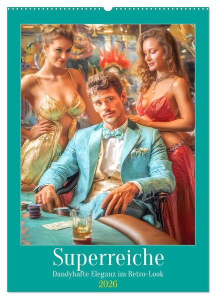 Superreiche - Dandyhafte Eleganz im Retro-Look (Wandkalender 2026 DIN A2 hoch) CALVENDO Monatskalender