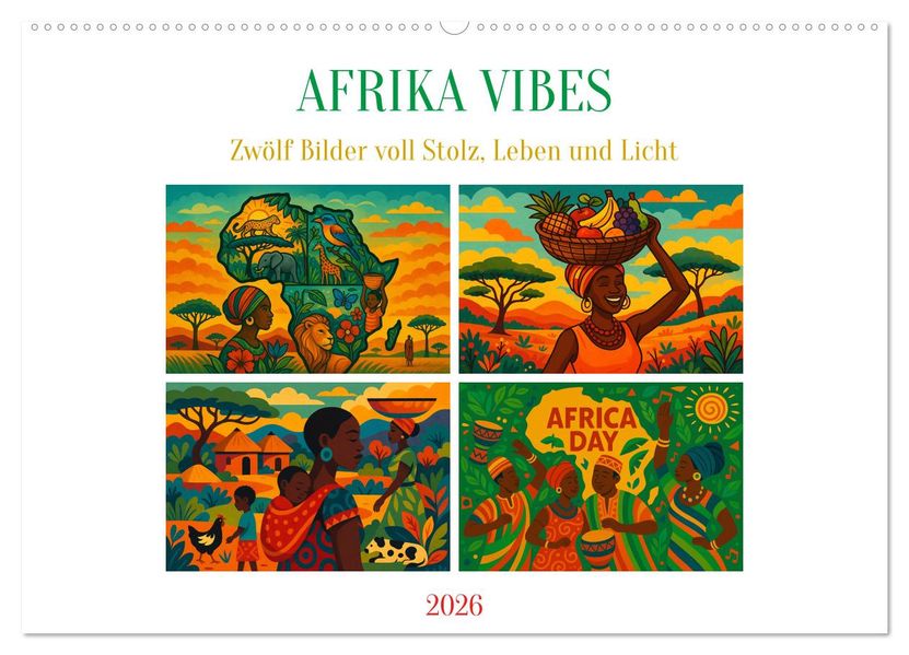 AFRIKA VIBES - Zwölf Bilder voll Stolz Leben und Licht (Wandkalender 2026 DIN A2 quer) CALVENDO Monatskalender
