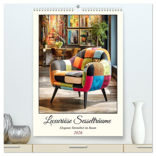 Luxuriöse Sesselträume. Elegante Sitzmöbel im Raum (hochwertiger Premium Wandkalender 2026 DIN A2 hoch) Kunstdruck in Hochglanz