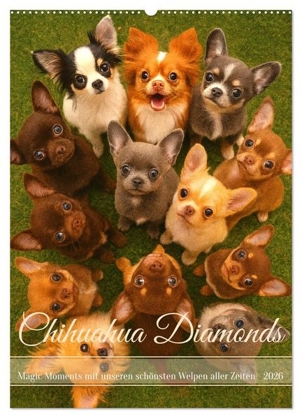 Chihuahua Diamonds - Magic Moments mit unseren schönsten Welpen aller Zeiten (Wandkalender 2026 DIN A2 hoch) CALVENDO Monatskalender