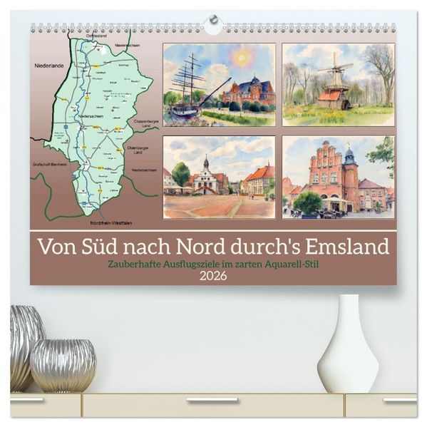 Von Süd nach Nord durch's Emsland (hochwertiger Premium Wandkalender 2026 DIN A2 quer) Kunstdruck in Hochglanz
