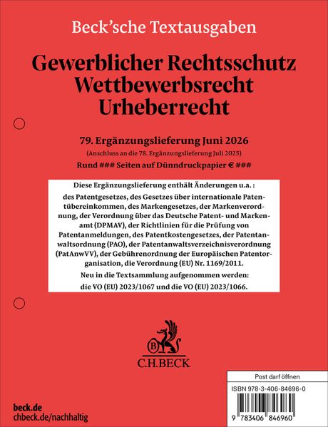 Gewerblicher Rechtsschutz Wettbewerbsrecht Urheberrecht 79. Ergänzungslieferung