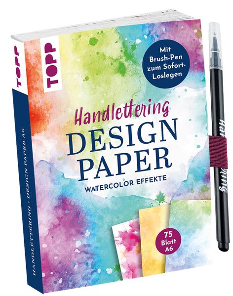 Handlettering Design Paper World of Watercolor A6 mit Brush Pen