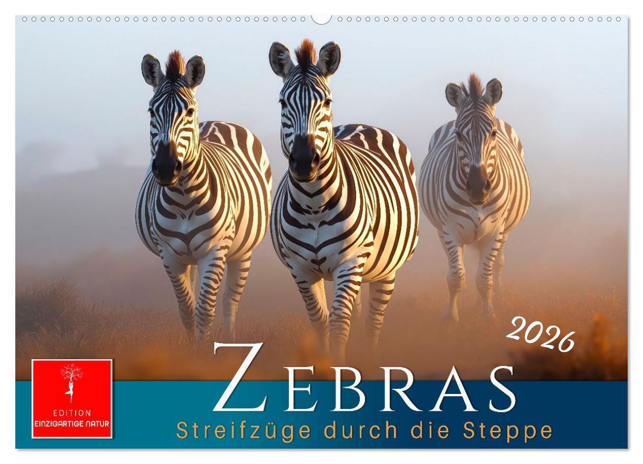 Zebras - Streifzüge durch die Steppe (Wandkalender 2026 DIN A2 quer) CALVENDO Monatskalender